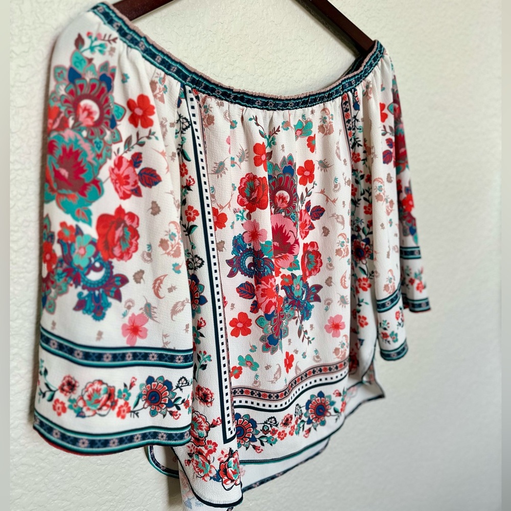 Forever 21 Off The Shoulder Floral Boho Blouse Size Small - Picture 4 of 5